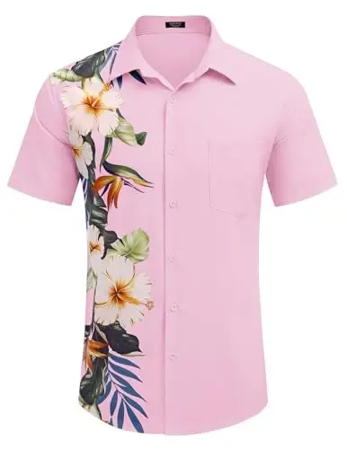 COOFANDY Mens Hawaiian Tropical Shirts Short Sleeve Button Down Summer Beach Shirt with Pocket - 5