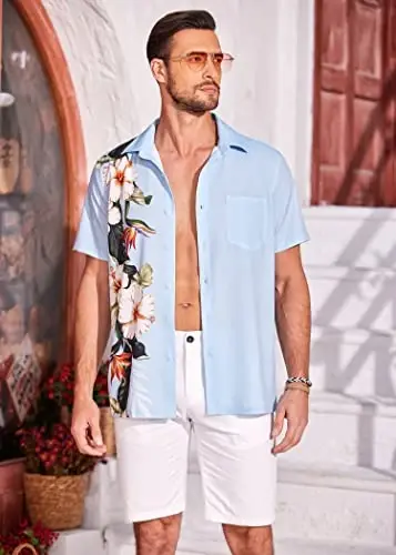 COOFANDY Mens Hawaiian Tropical Shirts Short Sleeve Button Down Summer Beach Shirt with Pocket - 3