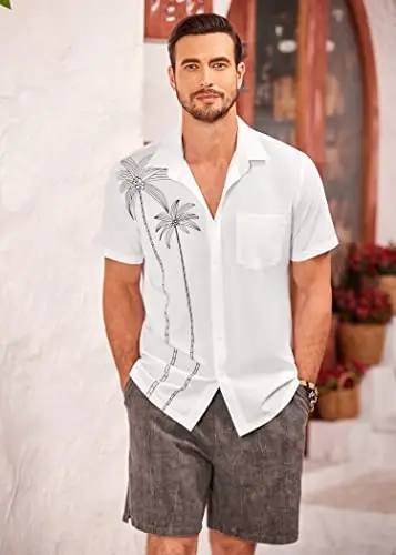 COOFANDY Mens Hawaiian Tropical Shirts Short Sleeve Button Down Summer Beach Shirt with Pocket - 2