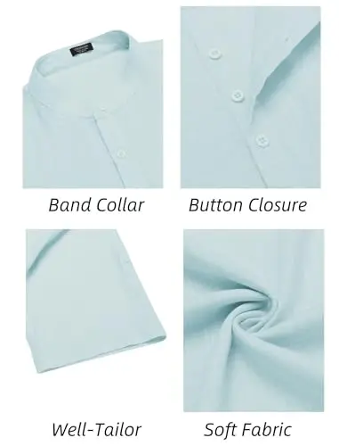 COOFANDY Men's Henley T-Shirts Short Sleeve Casual Button Henley Shirts Band Collar Tee Summer Beach Hippie Linen Shirts - 6