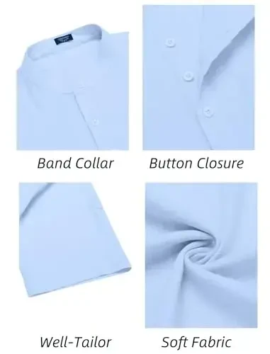 COOFANDY Men's Henley T-Shirts Short Sleeve Casual Button Henley Shirts Band Collar Tee Summer Beach Hippie Shirts - 6