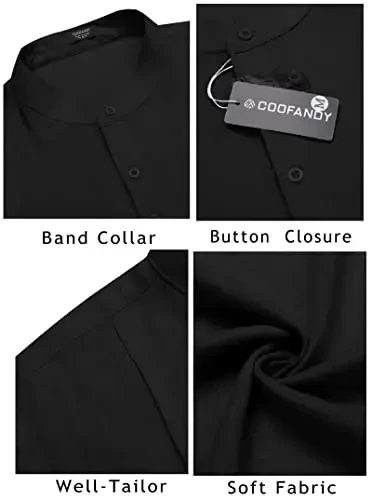 COOFANDY Men's Henley T-Shirts Short Sleeve Casual Button Henley Shirts Band Collar Tee Summer Beach Hippie Shirts - 6