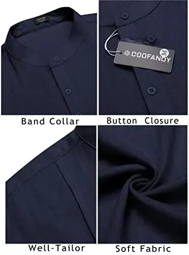 COOFANDY Men's Henley T-Shirts Short Sleeve Casual Button Henley Shirts Band Collar Tee Summer Beach Hippie Shirts - 6