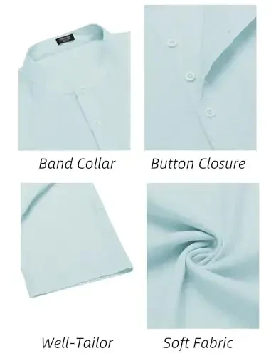COOFANDY Men's Henley T-Shirts Short Sleeve Casual Button Henley Shirts Band Collar Tee Summer Beach Hippie Shirts - 6