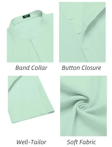 COOFANDY Men's Henley T-Shirts Short Sleeve Casual Button Henley Shirts Band Collar Tee Summer Beach Hippie Shirts - 6