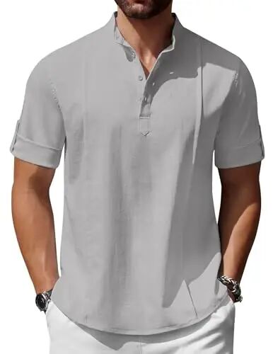 COOFANDY Men's Henley T-Shirts Short Sleeve Casual Button Henley Shirts Band Collar Tee Summer Beach Hippie Shirts - COOFANDY