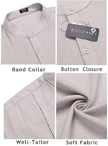 COOFANDY Men's Henley T-Shirts Short Sleeve Casual Button Henley Shirts Band Collar Tee Summer Beach Hippie Shirts - 6
