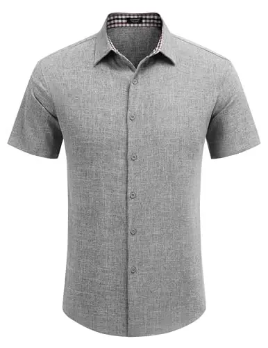 COOFANDY Mens Linen Shirt Casual Short Sleeve Button Down Shirts Summer Beach Vacation Tops - 2