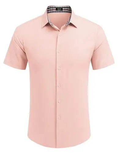 COOFANDY Mens Linen Shirt Casual Short Sleeve Button Down Shirts Summer Beach Vacation Tops - 2