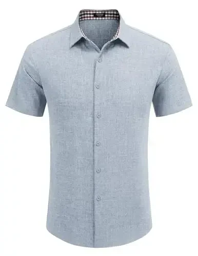 COOFANDY Mens Linen Shirt Casual Short Sleeve Button Down Shirts Summer Beach Vacation Tops - 2