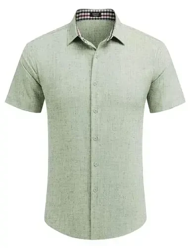 COOFANDY Mens Linen Shirt Casual Short Sleeve Button Down Shirts Summer Beach Vacation Tops - COOFANDY (1)