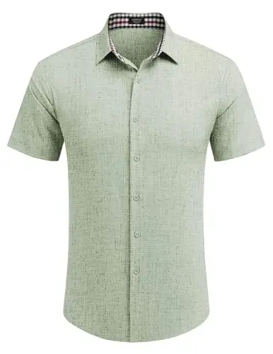 COOFANDY Mens Linen Shirt Casual Short Sleeve Button Down Shirts Summer Beach Vacation Tops - 2