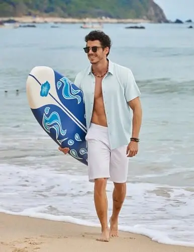 COOFANDY Mens Linen Shirt Casual Short Sleeve Button Down Shirts Summer Beach Vacation Tops - 3