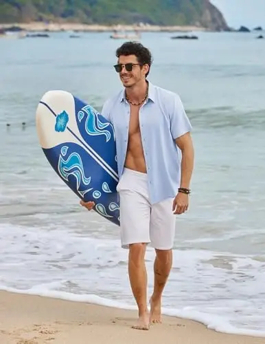COOFANDY Mens Linen Shirt Casual Short Sleeve Button Down Shirts Summer Beach Vacation Tops - 3