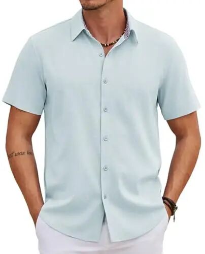 COOFANDY Mens Linen Shirt Casual Short Sleeve Button Down Shirts Summer Beach Vacation Tops - 1