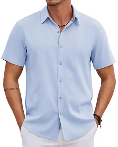 COOFANDY Mens Linen Shirt Casual Short Sleeve Button Down Shirts Summer Beach Vacation Tops - 1