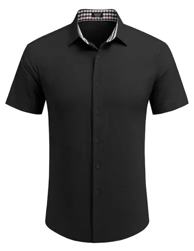 COOFANDY Mens Linen Shirt Short Sleeve Button Down Shirts Casual Plaid Collar Summer Beach Shirts - 3