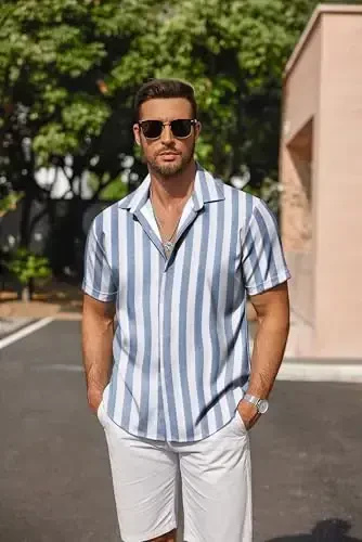 COOFANDY Men's Linen Shirts Short Sleeve Casual Shirts Button Down Shirt for Men Beach Summer Wedding Shirt - 5