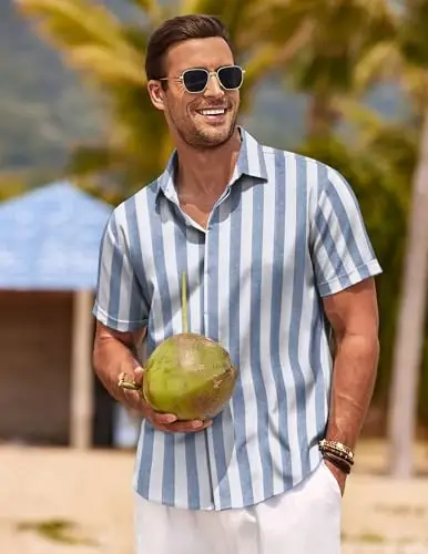 COOFANDY Men's Linen Shirts Short Sleeve Casual Shirts Button Down Shirt for Men Beach Summer Wedding Shirt - 4