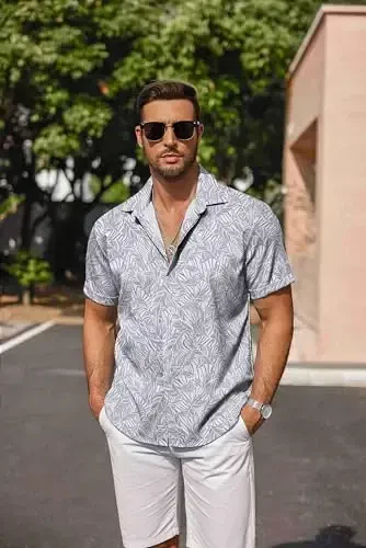 COOFANDY Men's Linen Shirts Short Sleeve Casual Shirts Button Down Shirt for Men Beach Summer Wedding Shirt - 5