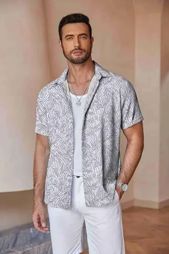 COOFANDY Men's Linen Shirts Short Sleeve Casual Shirts Button Down Shirt for Men Beach Summer Wedding Shirt - 4