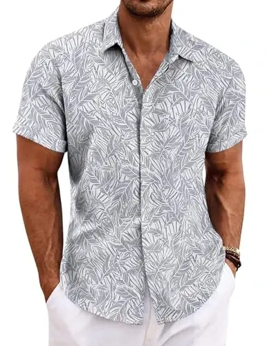COOFANDY Men's Linen Shirts Short Sleeve Casual Shirts Button Down Shirt for Men Beach Summer Wedding Shirt 