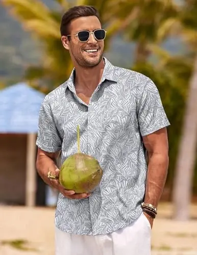 COOFANDY Men's Linen Shirts Short Sleeve Casual Shirts Button Down Shirt for Men Beach Summer Wedding Shirt - COOFANDY (1)