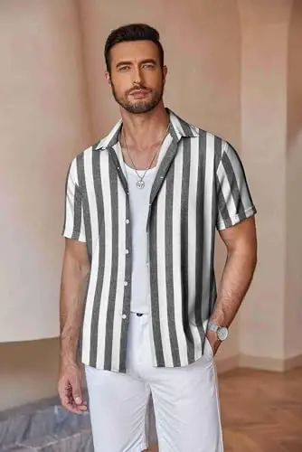 COOFANDY Men's Linen Shirts Short Sleeve Casual Shirts Button Down Shirt for Men Beach Summer Wedding Shirt - 3