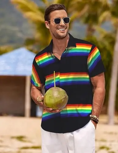 COOFANDY Men's Linen Shirts Short Sleeve Casual Shirts Button Down Shirt for Men Beach Summer Wedding Shirt - COOFANDY (1)