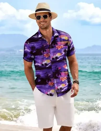 COOFANDY Men's Linen Shirts Short Sleeve Casual Shirts Button Down Shirt for Men Beach Summer Wedding Shirt - 4