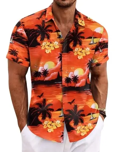 COOFANDY Men's Linen Shirts Short Sleeve Casual Shirts Button Down Shirt for Men Beach Summer Wedding Shirt 