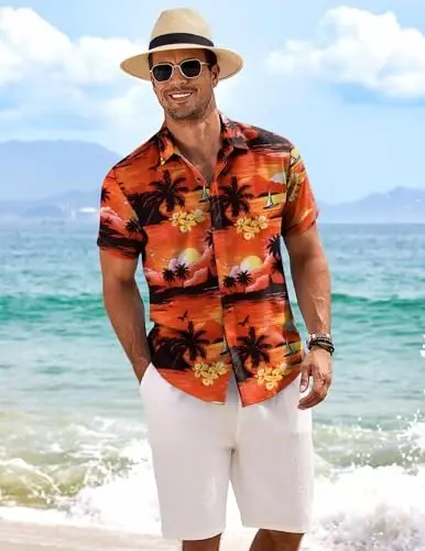 COOFANDY Men's Linen Shirts Short Sleeve Casual Shirts Button Down Shirt for Men Beach Summer Wedding Shirt - 4