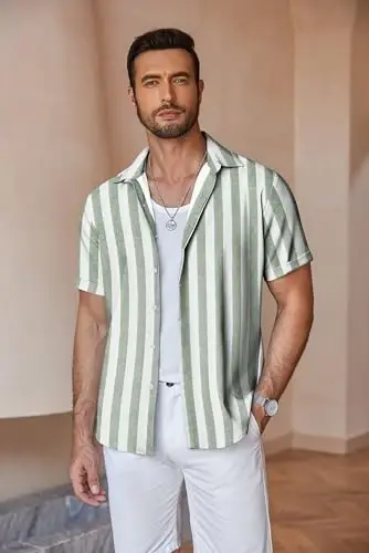 COOFANDY Men's Linen Shirts Short Sleeve Casual Shirts Button Down Shirt for Men Beach Summer Wedding Shirt - 3