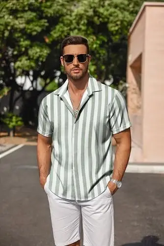 COOFANDY Men's Linen Shirts Short Sleeve Casual Shirts Button Down Shirt for Men Beach Summer Wedding Shirt - 4