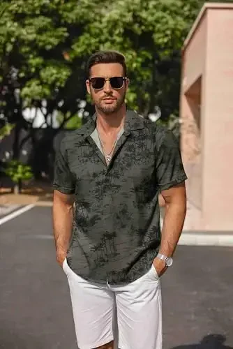 COOFANDY Men's Linen Shirts Short Sleeve Casual Shirts Button Down Shirt for Men Beach Summer Wedding Shirt - 5