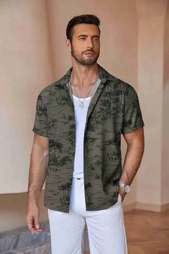 COOFANDY Men's Linen Shirts Short Sleeve Casual Shirts Button Down Shirt for Men Beach Summer Wedding Shirt - COOFANDY (1)