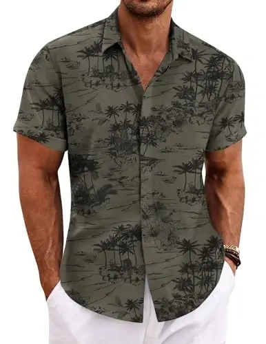 COOFANDY Men's Linen Shirts Short Sleeve Casual Shirts Button Down Shirt for Men Beach Summer Wedding Shirt 