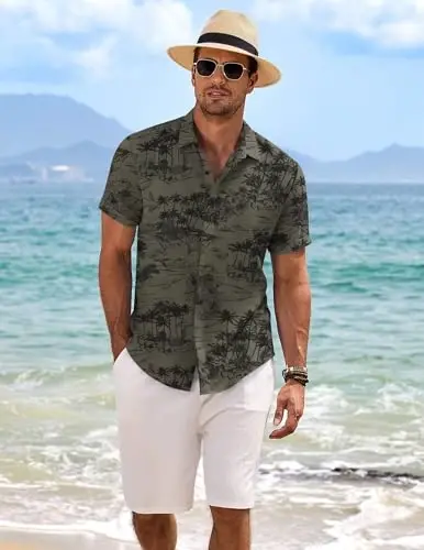 COOFANDY Men's Linen Shirts Short Sleeve Casual Shirts Button Down Shirt for Men Beach Summer Wedding Shirt - 4