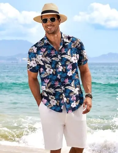 COOFANDY Men's Linen Shirts Short Sleeve Casual Shirts Button Down Shirt for Men Beach Summer Wedding Shirt - 5