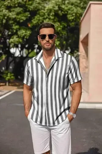 COOFANDY Men's Linen Shirts Short Sleeve Casual Shirts Button Down Shirt for Men Beach Summer Wedding Shirt - 2