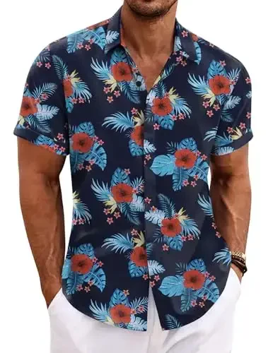 COOFANDY Men's Linen Shirts Short Sleeve Casual Shirts Button Down Shirt for Men Beach Summer Wedding Shirt - COOFANDY