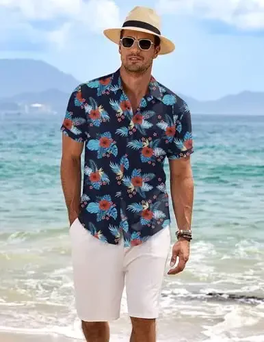 COOFANDY Men's Linen Shirts Short Sleeve Casual Shirts Button Down Shirt for Men Beach Summer Wedding Shirt - 3