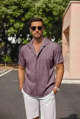 COOFANDY Men's Linen Shirts Short Sleeve Casual Shirts Button Down Shirt for Men Beach Summer Wedding Shirt - 4