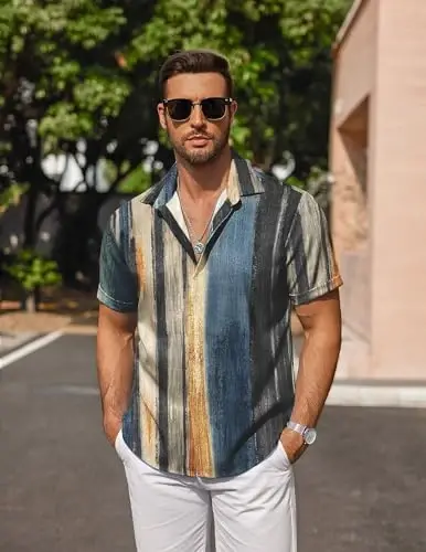 COOFANDY Men's Linen Shirts Short Sleeve Casual Shirts Button Down Shirt for Men Beach Summer Wedding Shirt - COOFANDY (1)