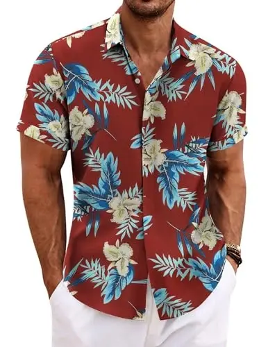 COOFANDY Men's Linen Shirts Short Sleeve Casual Shirts Button Down Shirt for Men Beach Summer Wedding Shirt 