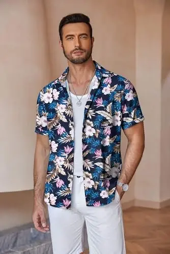 COOFANDY Men's Linen Shirts Short Sleeve Casual Shirts Button Down Shirt for Men Beach Summer Wedding Shirt - COOFANDY (1)