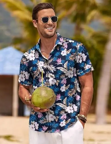 COOFANDY Men's Linen Shirts Short Sleeve Casual Shirts Button Down Shirt for Men Beach Summer Wedding Shirt - 3