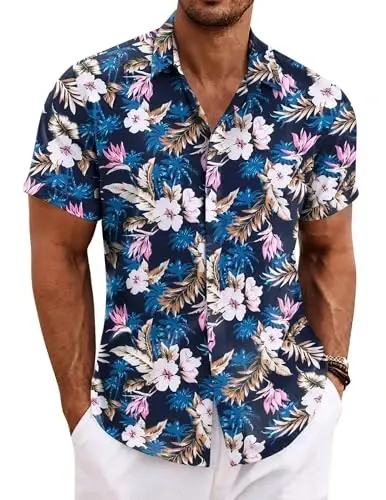 COOFANDY Men's Linen Shirts Short Sleeve Casual Shirts Button Down Shirt for Men Beach Summer Wedding Shirt 