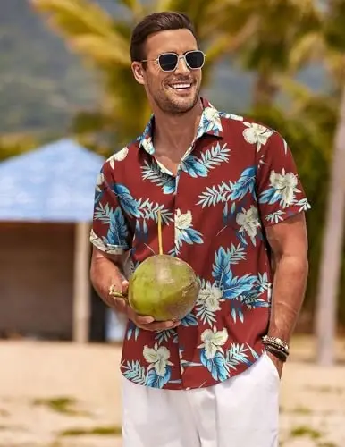 COOFANDY Men's Linen Shirts Short Sleeve Casual Shirts Button Down Shirt for Men Beach Summer Wedding Shirt - COOFANDY (1)