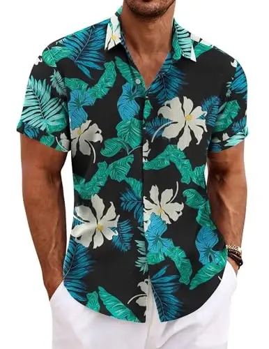 COOFANDY Men's Linen Shirts Short Sleeve Casual Shirts Button Down Shirt for Men Beach Summer Wedding Shirt - 1